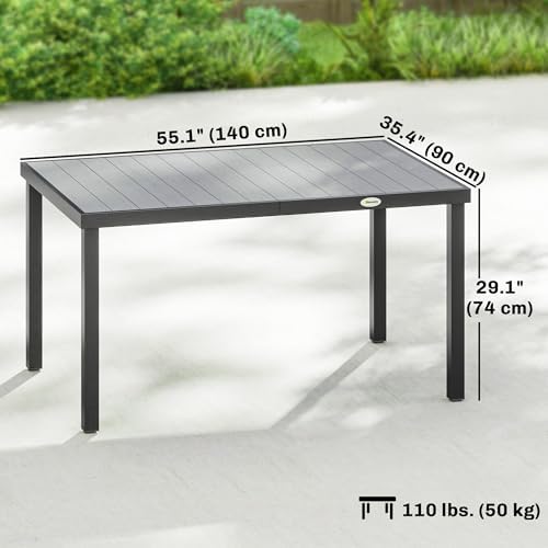 Outsunny 55" Outdoor Dining Table for 6, Rectangular Patio Table with Slatted Wood-Plastic Composite Top and Steel Frame for Garden, Backyard, Deck, Grey - 1