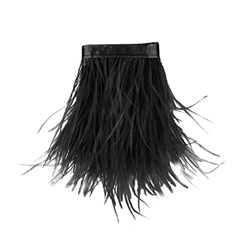 Ribete de plumas de avestruz con cinta de satén para vestido, costura, manualidades, disfraces, decoración, 1 m (negro)