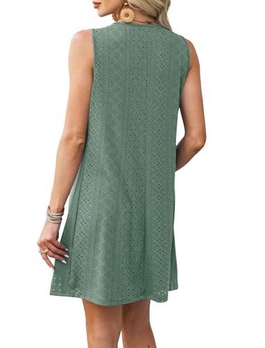 Image of RUMIA Swimsuit Coverup for Women Summer Sleeveless Beach Dress | Crew Neck, Pockets, Eyelet, Boho, Above knee Length, A-Line. Everyday wear, Sundresses, Cruise Wear, Vacation essential