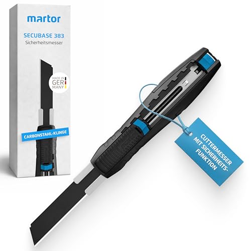 MARTOR SECUBASE Black Edition I Premium Sicherheitsmesser mit Klingenrückzug & extra langer Carbonstahl-Klinge für Profis I Cuttermesser Kartonschneider Paketmesser Teppichmesser I Profi Cutter