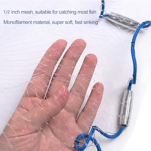 Lawaia Gussnetz, Wurfnetze zum Angeln, Handwurf, Ködernetze, 1,27 cm Netz, Süßwasser, Salzwasser, Fischausrüstung, ideal für Garnelen, Fische und Fliegenfischen mit 2,4 m Radius