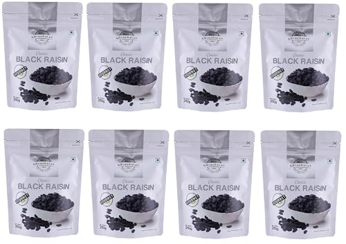 Image of KHARAWALA'S Afghani Classic Black Raisins with Seeds | Kali Kishmish (Pack of 8-250gm Each)