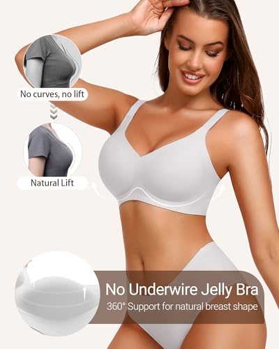 Image of Gailife Smooth Wireless Jelly Bras for Women No Underwire Seamless Push Up Bra Full Coverage Soft Suppor Tshirt Bralettes