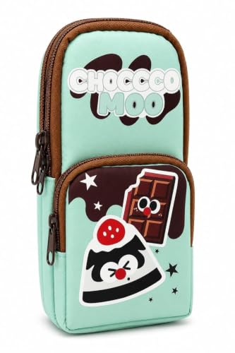 Image of WORSHIPER Double Zipper Pencil Pouch for Kids | Large Capacity Stationery Organizer | Multi-Compartment Pencil Case for School, Office & Travel | Cute Food Theme Design(Choccco moo - Pouch)