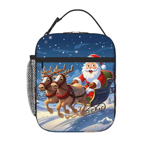 Lunchtasche für Männer und Frauen, Weihnachtsmann auf Schlitten, isolierte Lunchtasche, Kühltasche, Tragetasche für Arbeit, Picknick