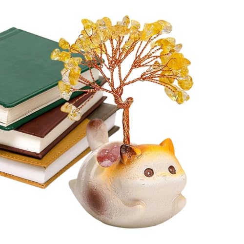 Figurine chaton mignon citrine et arbre minéral haut de gamme - 2