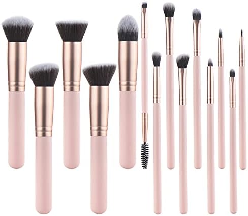 YJ-Anyue Makeup Brushes Pink wooden Makeup Brushes Set Premium Synthetic Foundation Brushes Blending Face Powder Eye Shadow Concealer Make Up Brushes Tool (14PCS Pink)