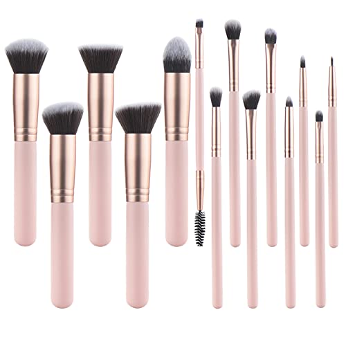 Yj-Anyue Makeup Brushes Pink Wooden Makeup Brushes Set Premium Synthetic Foundation Brushes Blending Face Powder Eye Shadow Concealer Make Up Brushes Tool (14Pcs Pink) #TOP24