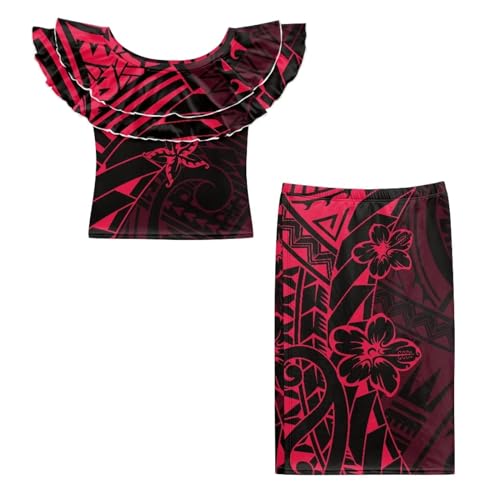 Women's Two Piece Set Polynesian Tapa Puletasi Samoan Vintage Ruffle Off Shoulder Long Party Maxi Dress Set4