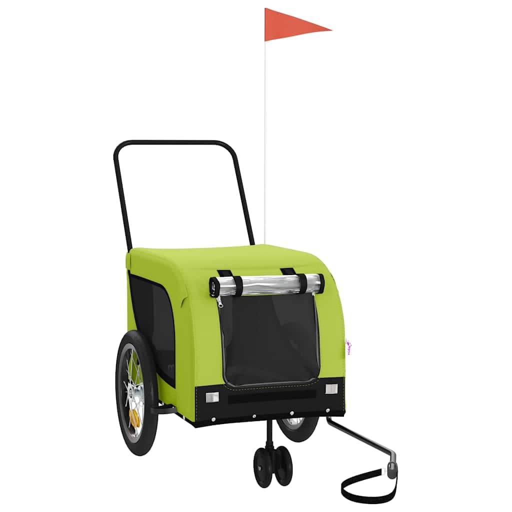 vidaXL Pet Bike Trailer, Pet Cart Carrier for Small Dogs, Pet Bike Trailer with Flag, Dog Bicycle Wagon, Green and Black Oxford Fabric and Iron