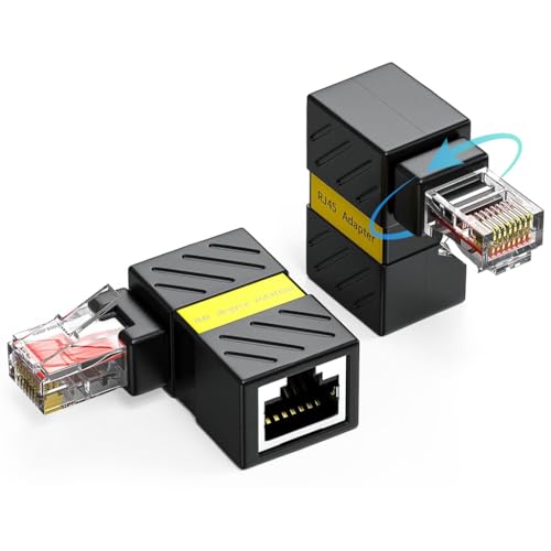 Image of ZORBES 2Pcs RJ45 Rotatable Ethernet Adapters, RJ45 Male to Female 1000Mbps Network Adapter, 90 /180 Swivel Design, Universal Compatible with CAT6 / CAT5E / CAT5, Supports 250MHz Bandwidth