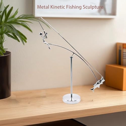 Escultura balanceante de pescador en metal cinético miniatura 6