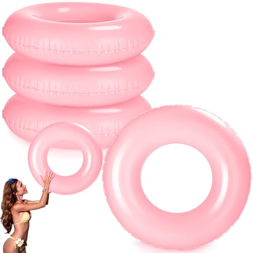 ShinyRelief 4 Pcs Inflatable Pool Floats 44 Inch Swim Rings for Adults Colorful Swim Inner Tube Swimming Ring Raft Float Toys for Beach Swimming Pool Party Supplies (Light Pink)