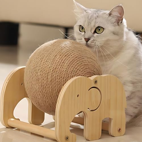 Balle à griffer en sisal pour chat : solution anti-griffures stable en bois