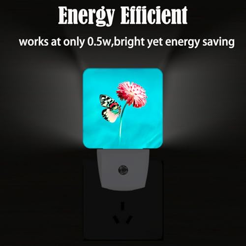 Image of Butterfly Pink Flower Night Light,Plug-in Night Lights with Dusk-to-Dawn Sensor for Stairway,Hallway,Bedroom Sleep Friendly Ideal for Women /Girls /Boys Gift,0.5w