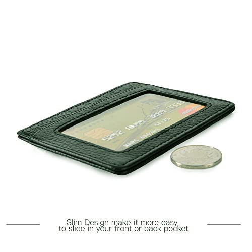 Credit Card Holder Slim Wallet Leather Minimalist Wallet With Id Window (Green) #TOP2