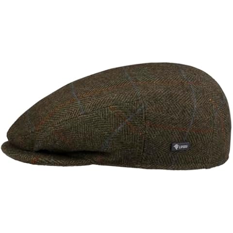 Lipodo Flat Cap with Checked Pattern Women/Men Olive 7 1/8 Cover