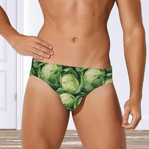 Green Cabbage Pattern Printed Swim Briefs for Men Sexy Bikini Swimwear Elastic Beach Trunks Bathing Suit2