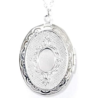 European Fleur de lis lily crest oval locket pendant necklace silver