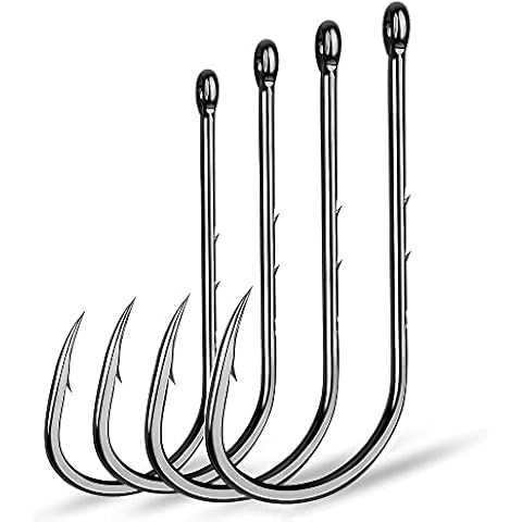 AMHDV 200pcs/pack Baitholder Fishing Hooks Forged Long Shanked Fishing Hook Barbed Shank Beak Bait Holder Hooks (200pcs-1/0#, Black) Cover