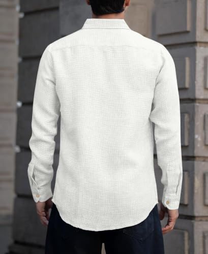 Image of NexaFlair Men's Shirt Regular Fit Solid Pattern Linen Cotton with Long Sleeve Collared Neck Standard Length and Button Down Closure Type | Mens Casual Shirts | Man's Formal Shirts