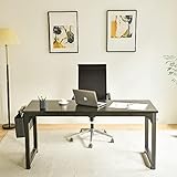 63 inch Computer Desk,Large Home Office Desk Modern Wood Writing Table Rustic Gaming Desk Sturdy Ext