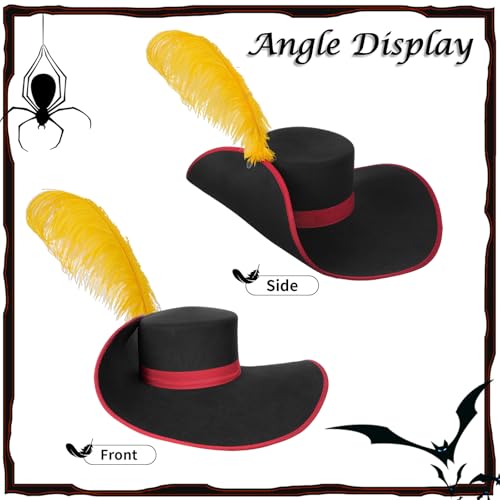 Cavalier Hat Puss Cosplay Cat Boots Costume Hat for Adult, Halloween Hats with Feather for Men/Women4
