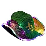 GiftExpress Adult LED Light-Up Sequin Cowboy Hat, Mardi Gras Costume Accessory, Shiny Purple, Green and Gold Colors