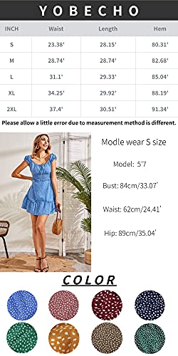 Yobecho Womens Summer Ruffle Sleeve Sweetheart Neckline Printing Dress Mini Dress Blue #TOP4
