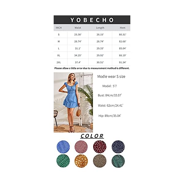 YOBECHO Womens Summer Ruffle Sleeve Sweetheart Neckline Printing Dress Mini Dress Blue