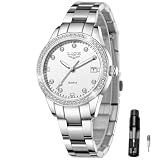 LIGE Damenuhr - Analog Quarz Armbanduhr mit Strass Kristall Lünette ...