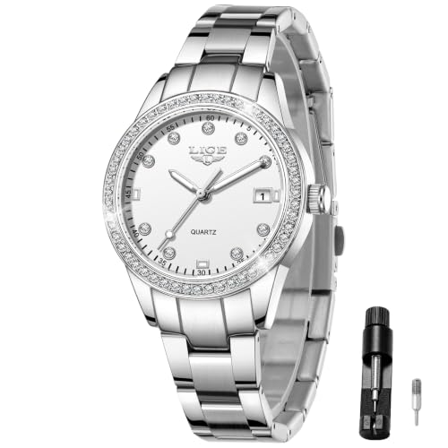 Imagen de LIGE Reloj de Mujer con Bisel de Cristales Strass Cuarzo Analógico 34mm