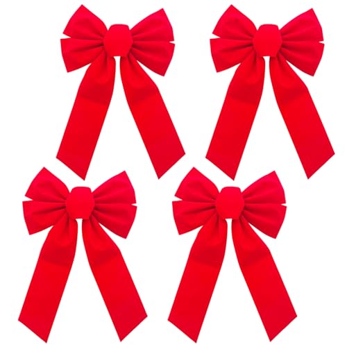Wanheart 4 Stück Rote Deko Schleifen – Große Samtschleifen aus...