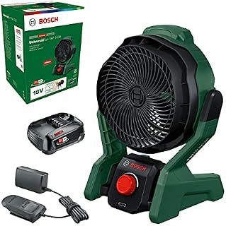 Bosch Przenośny wentylator akumulatorowy UniversalFan 18V-1000 (1 akumulator 2,0 Ah, system 18V, zastosowania: majsterkowanie, kemping i wiele innych, przepływ powietrza: 1 000 m³/h)