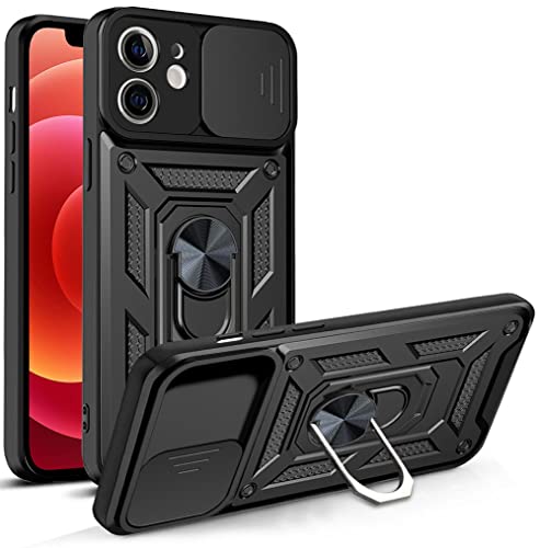 Hitaoyou iPhone 12 case Kickstand, iPhone 12 Case with Camera Cover & Kickstand Case iPhone 12 Military Grade Shockproof Heavy Duty Protective with Magnetic Car Mount Holder Cover for iPhone 12 Black