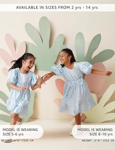 Image of Amazon Brand - Symbol Girls Bow Detail Pure Cotton Knee Length Casual Dress