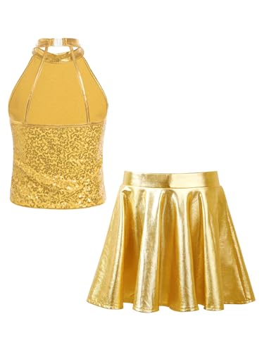 Peto halter paillettes or costume représentation scénique danse 13-14 ans