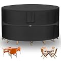 RICHIE Round Patio Furniture Covers - 600D Heavy Duty Waterproof Outdoor Table Cover, Lawn Furniture Set Covers for Dining Table and Chairs Seating 62"DIAx28"H