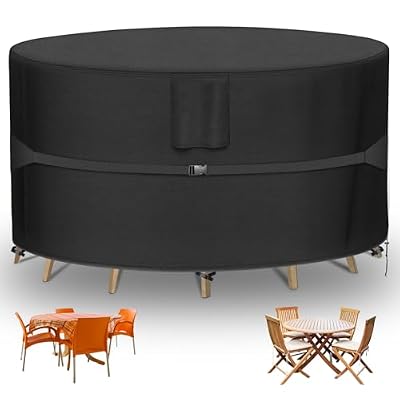 RICHIE Round Patio Furniture Covers - 600D Heavy Duty Waterproof Outdoor Table Cover, Lawn Furniture Set Covers for Dining Table and Chairs Seating 62"DIAx28"H