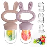 Picture of Baby Solids/Frozen Fruit Feeder Pacifier, Infant Teether Toy 4M+, BPA-Free Silicone Pouch & Nipple, Safely Introduce Solids, Teething Relief, 2-Pack (Rabbit - Pink Purple, S/M/L)