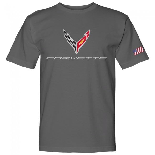 Made in The USA - C8 Corvette Crossed Flags Tee - Officially Licensed Chevrolet T-Shirt