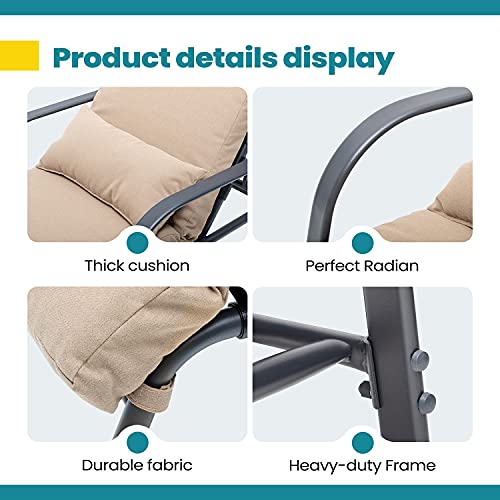 Pellebant Patio Chaise Lounge Chair With Cushion, Adjustable Chair With 5 Positions, Folding Outdoor Recliners All Weather For Beach, Pool And Yard, 2 Pcs, Tan #TOP5