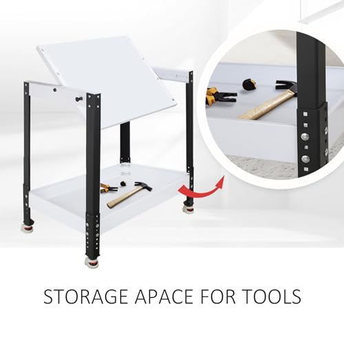 White Flip Tool Stand Workbench, Benchtop Machine Table with Wheels Holds up to 400 LBS Flippable and Height Adjustable
