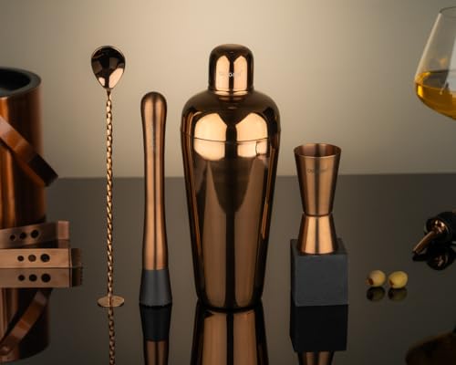 Image of Car-O-Bar Bar Set with Bar Trunk | Bar Setup for Home : Cocktail Shaker, Bar Spoon, Jigger, Muddler, Strainer, Wine & Beer Bottle Opener, Ice Bucket & Tong, Bar Trunk