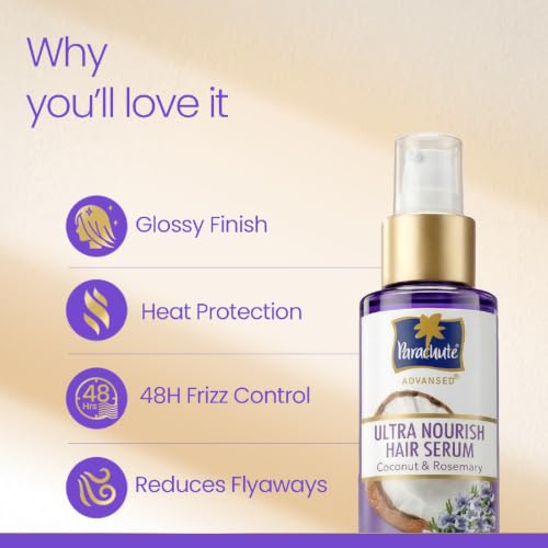Image of Parachute Advansed Ultra Nourish Hair Serum | Coconut & Rosemary | 48Hr Frizz Control | 10X Strong Hair |45ml