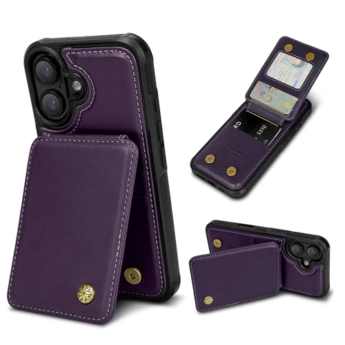 Vitomas Wallet Case for iPhone 16 Case with Card Holder (6.1”), PU Leather Card Holder Case with RFID Blocking, 4 Card Slots for Credit/ID Cards & Cash, Sleek Design for Women & Men, Purple