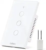 Interruptor Inteligente WiFi, Interruptor Smart Sem Fio Doméstico Multifuncional, Controle Remoto de Eletrodomésticos Por Celulares, Controle Por Voz, Branco, 3 Botao, sem neutro