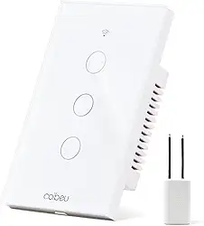 Interruptor Inteligente WiFi, Interruptor Smart Sem Fio Doméstico Multifuncional, Controle Remoto de Eletrodomésticos Por Celulares, Controle Por Voz, Branco, 3 Botao, sem neutro