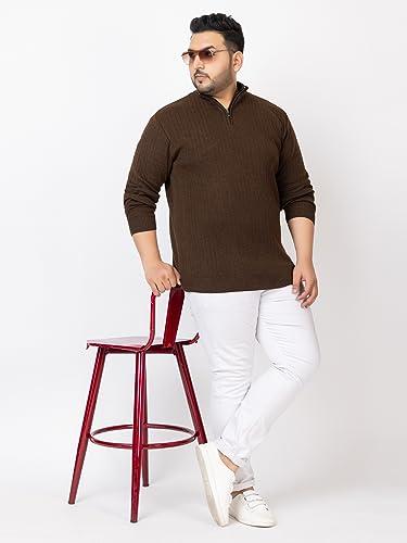 Image of Kvetoo Plus Size Men High Neck Zipper Full Sleeve Woolen Winter Sweater