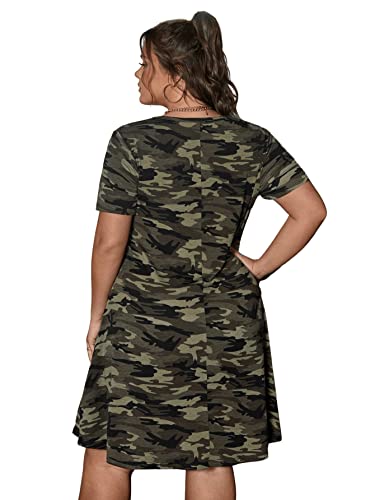 SOLY HUX Women's Plus Size Camo Print V Neck Short Sleeve Casual T Shirt Dress2